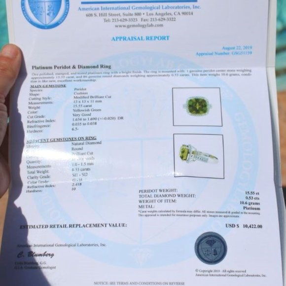 Certified Peridot 15.55ct Diamonds Platinum Ring - Picture 3 of 10